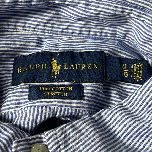 Polo Ralph Lauren Oxford Button Front LongSleeve Shirt Pinstripe XL Stretch Blue - Picture 4 of 7